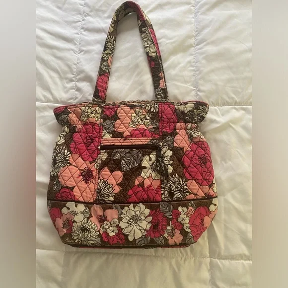 Vera Bradley retired mocha rouge shoulder bag pink, brown, white floral pattern - Picture 1 of 16
